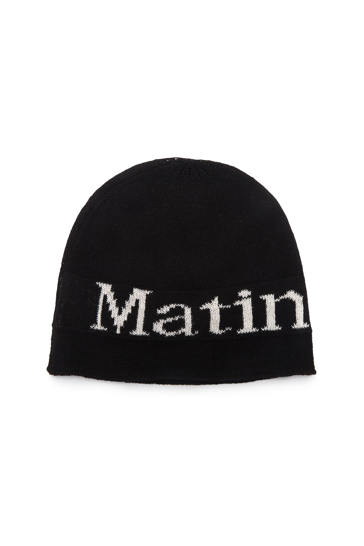 LOGO LINEN SHORT BEANIE IN BLACK