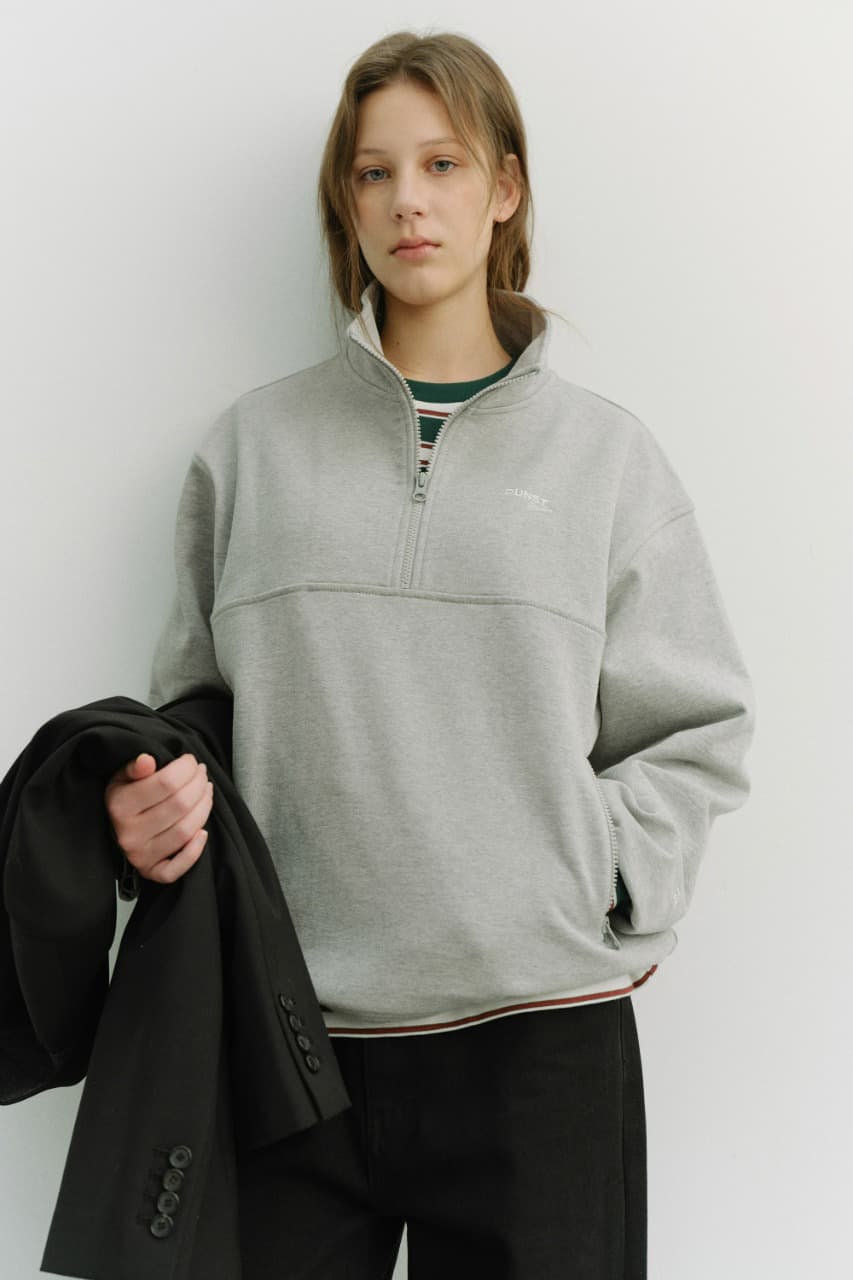 UNISEX RELAXED HALF ZIP-UP SWEATSHIRT MELANGE GREY_UDTS6A102G2