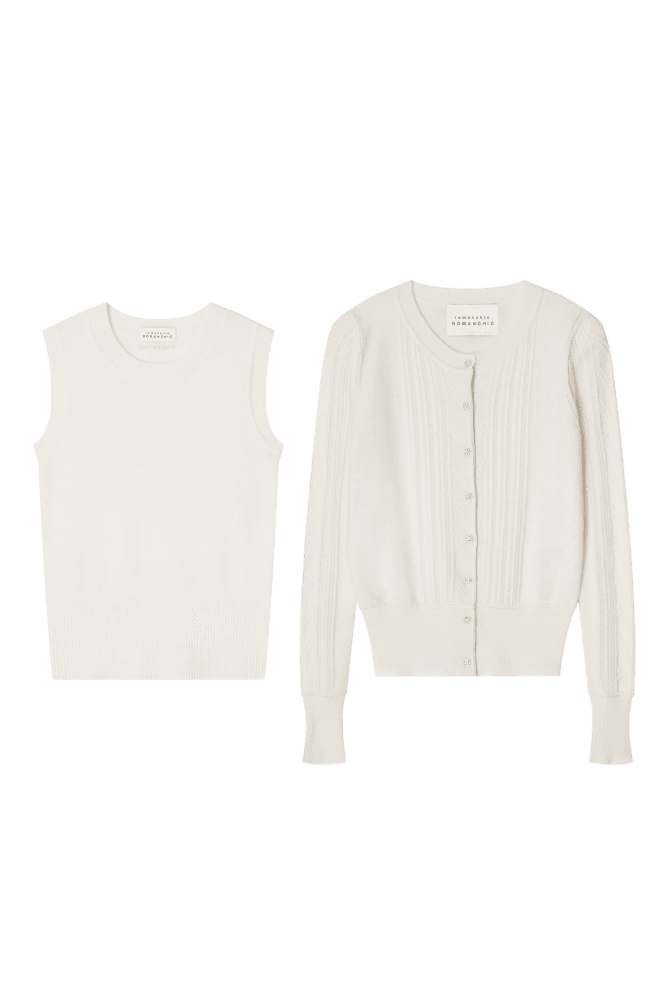 Pure Sleeveless + Cardigan Wool Knit Set Up (Ivory) 수인(MEOVV) 착용