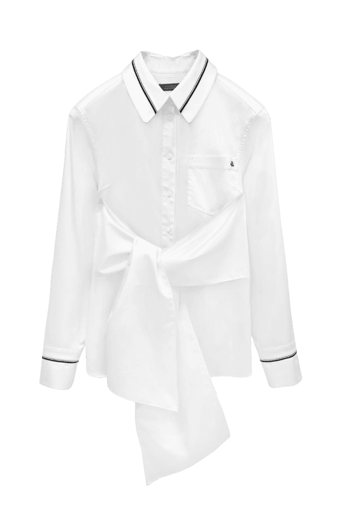Draped Ribbon Detail Shirt (White)