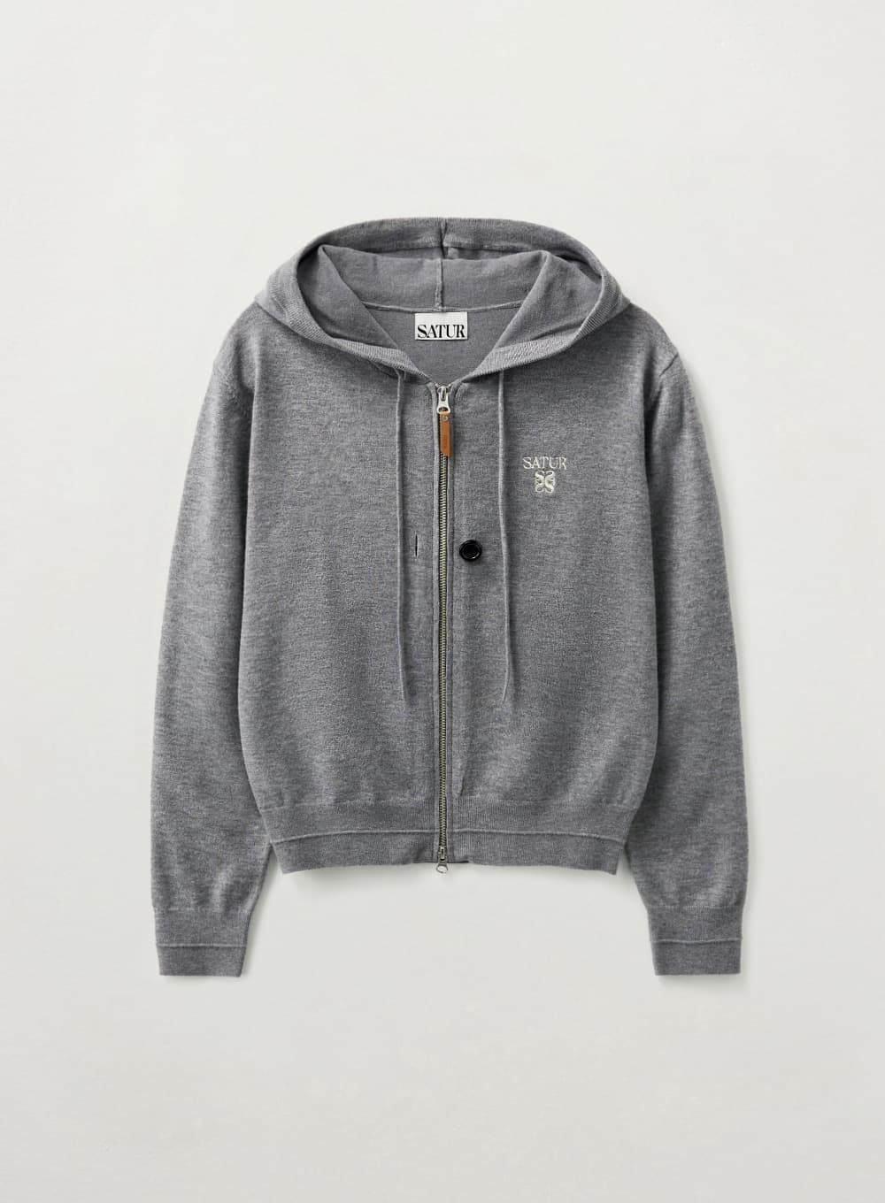 (W) Classic Knit Hood Zip-up - Melange Gray
