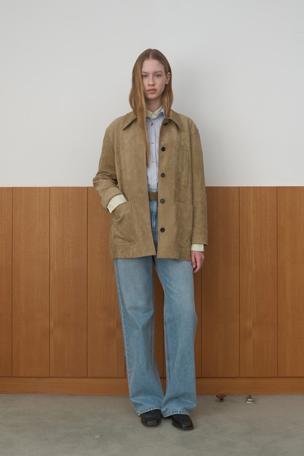 SUEDE SINGLE HALF JACKET_BEIGE