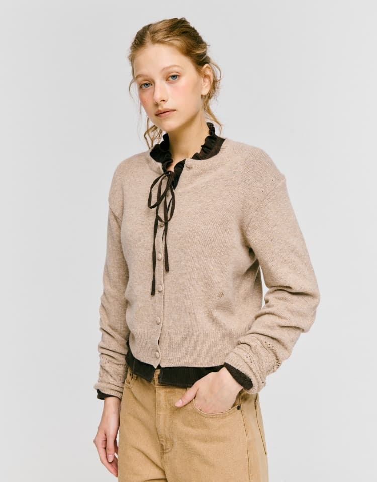 jacquard point cardigan - oatmeal