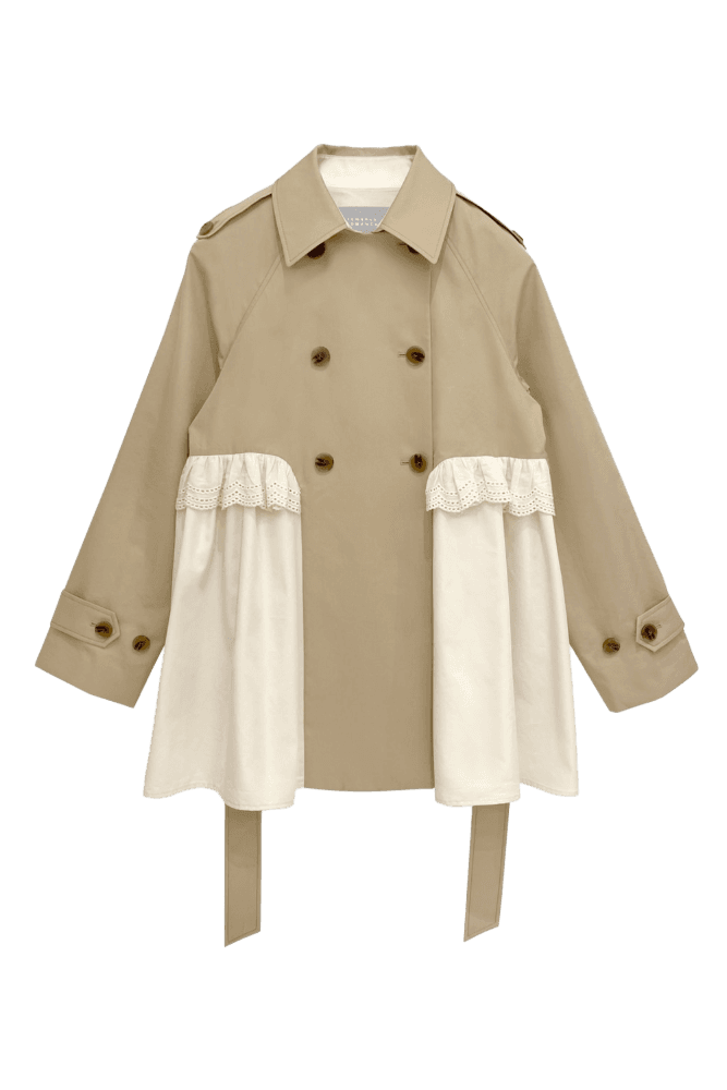 Ruffle Back Trench Coat (Beige)