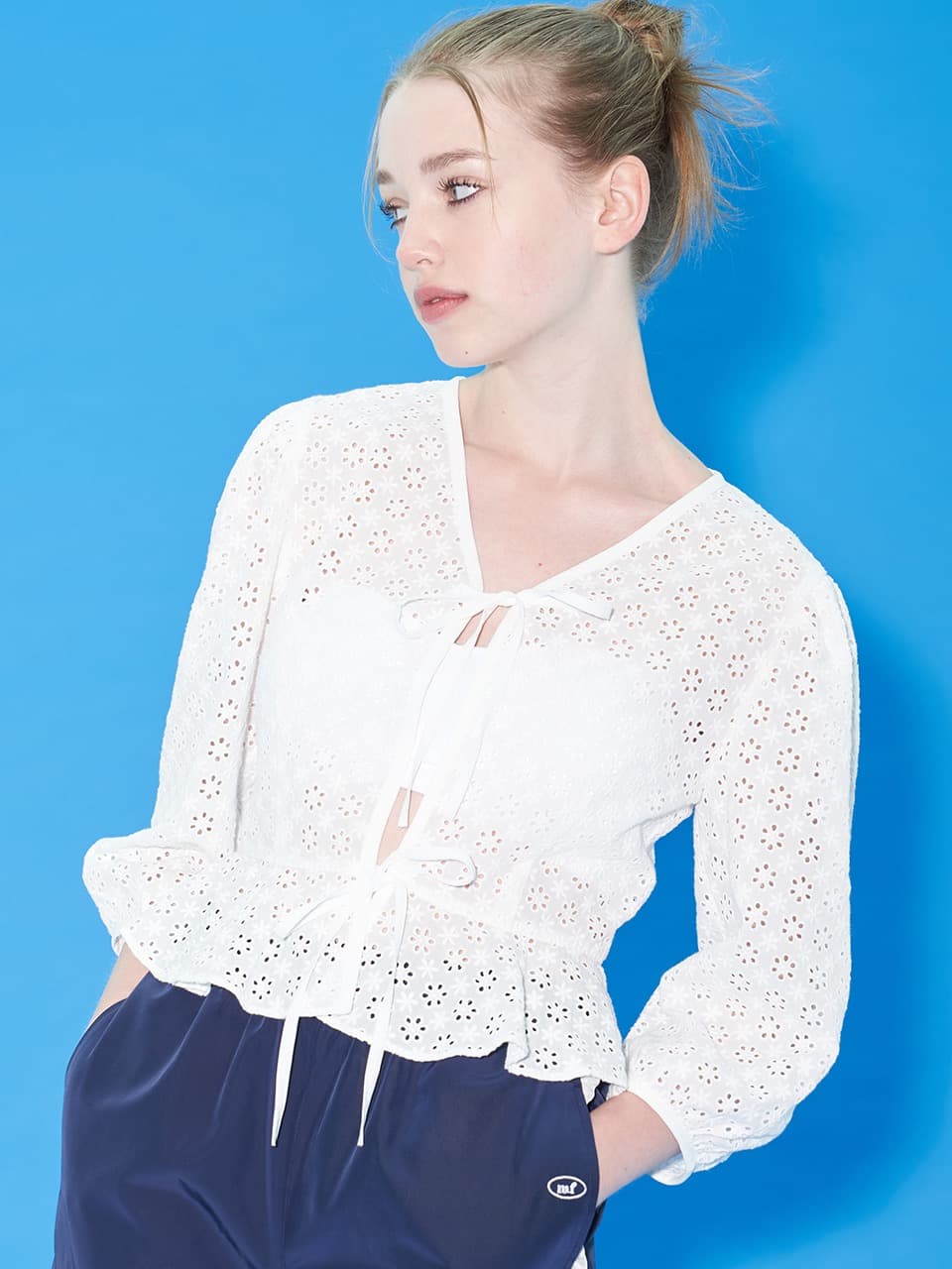 EYELET PEPLUM TOP (WHITE)