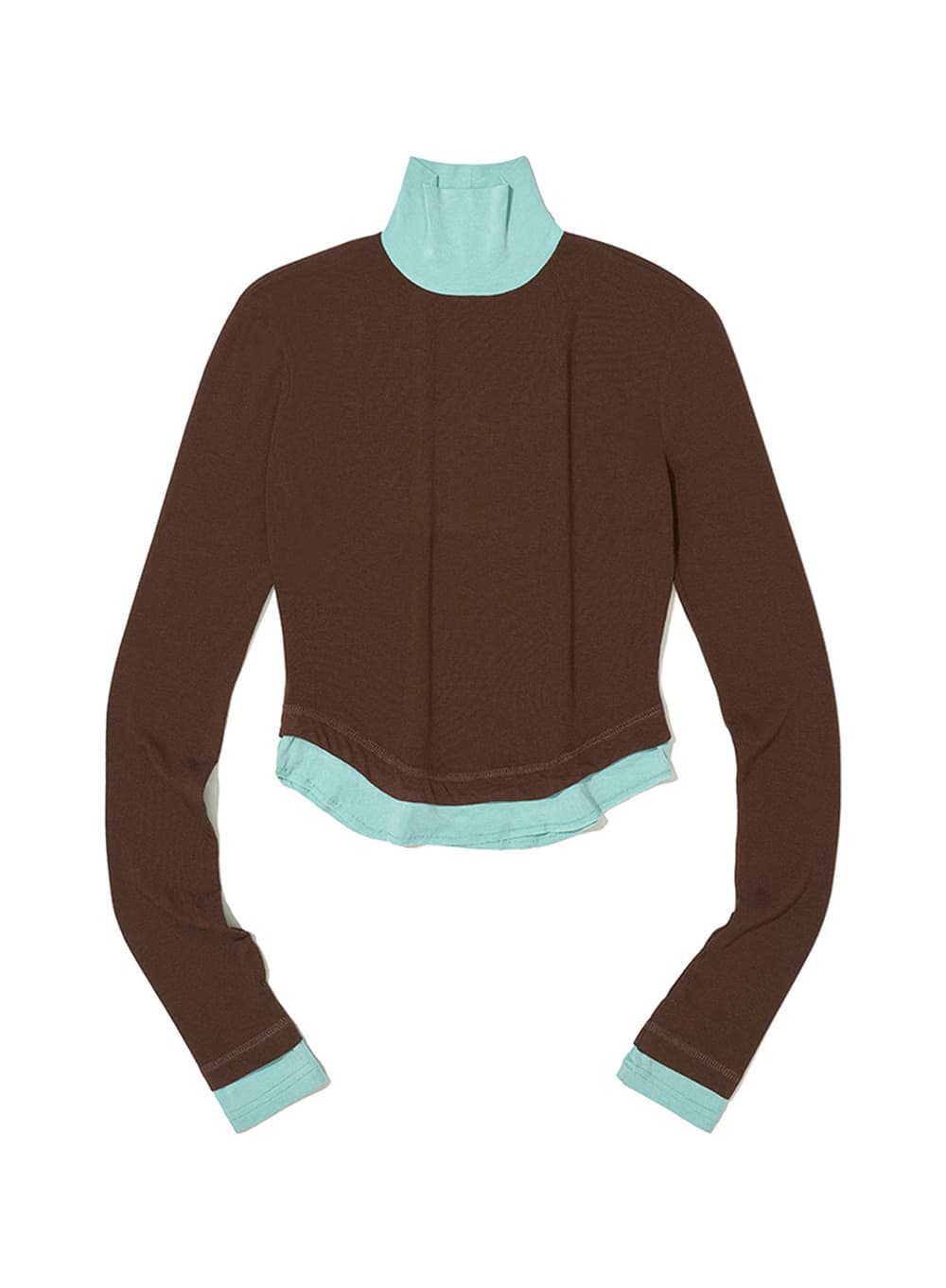 DOUBLE LAYERED HIGH NECK TEE_BROWN