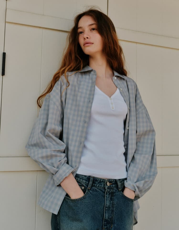check oversized shirts - light blue