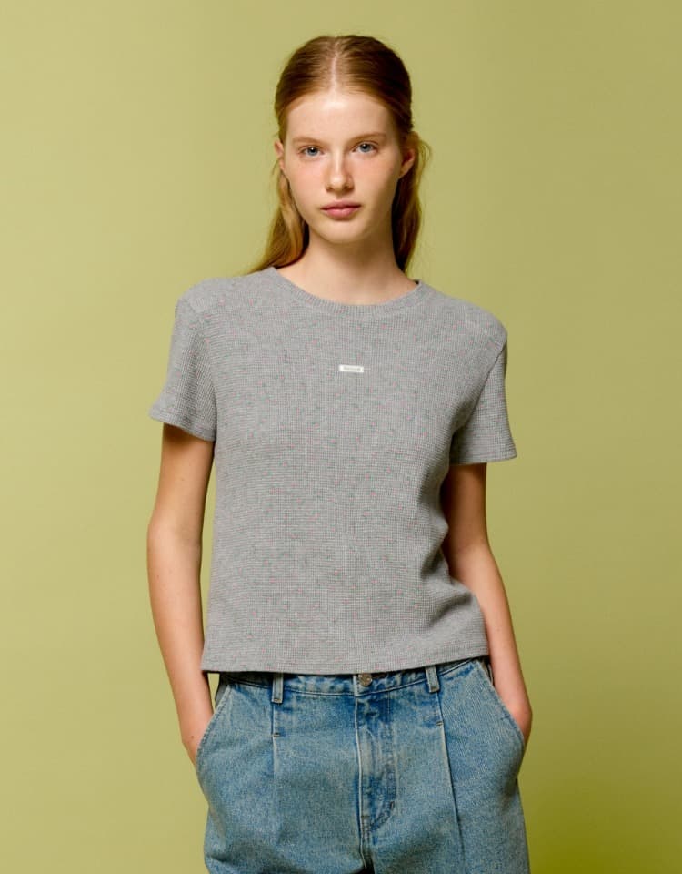 flower waffle t-shirt - melange grey