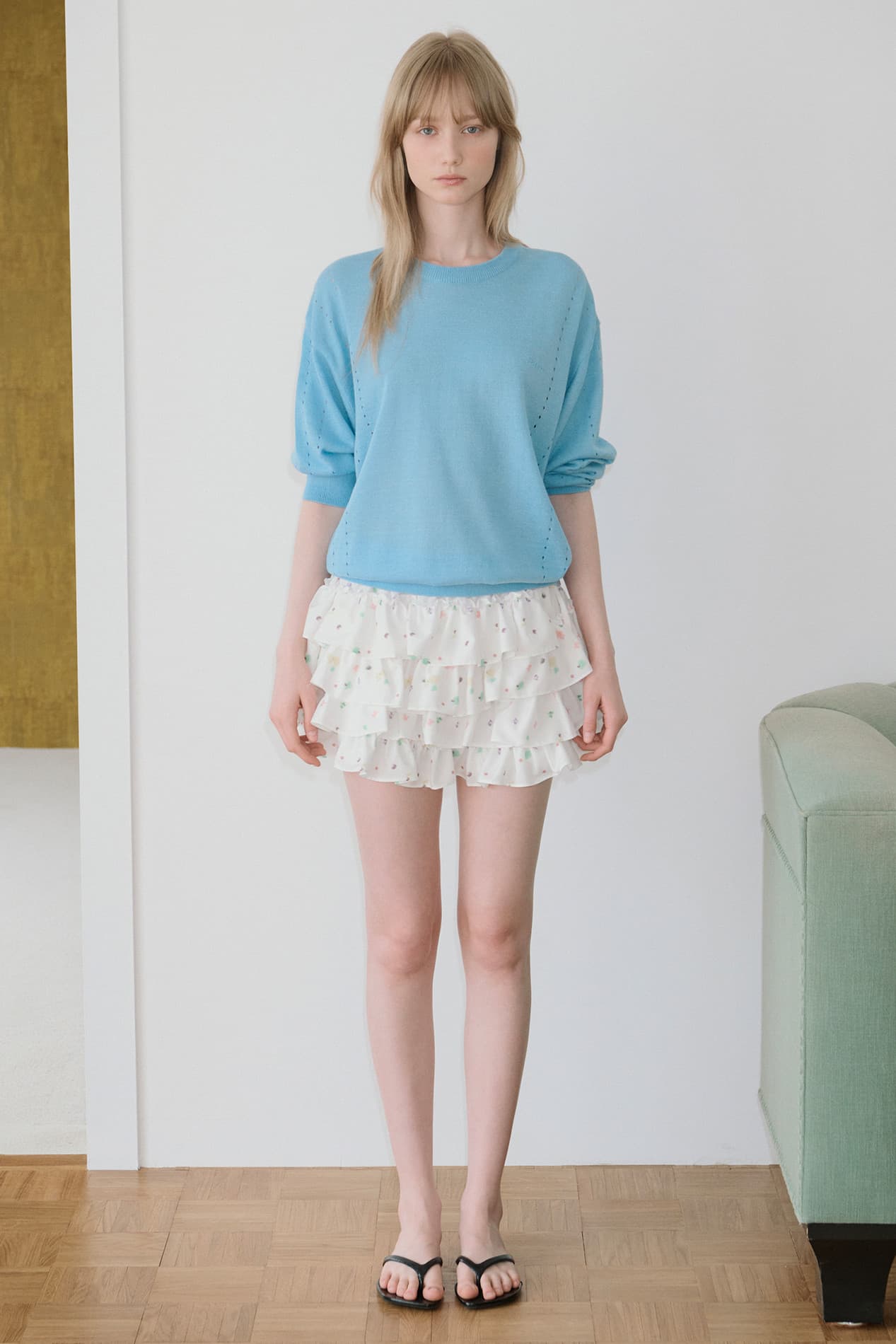 Frill Mini Skirt Pants (White)