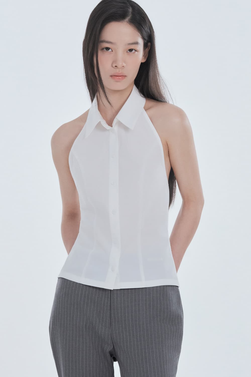 Two-Way Collar Halter Shirt - White