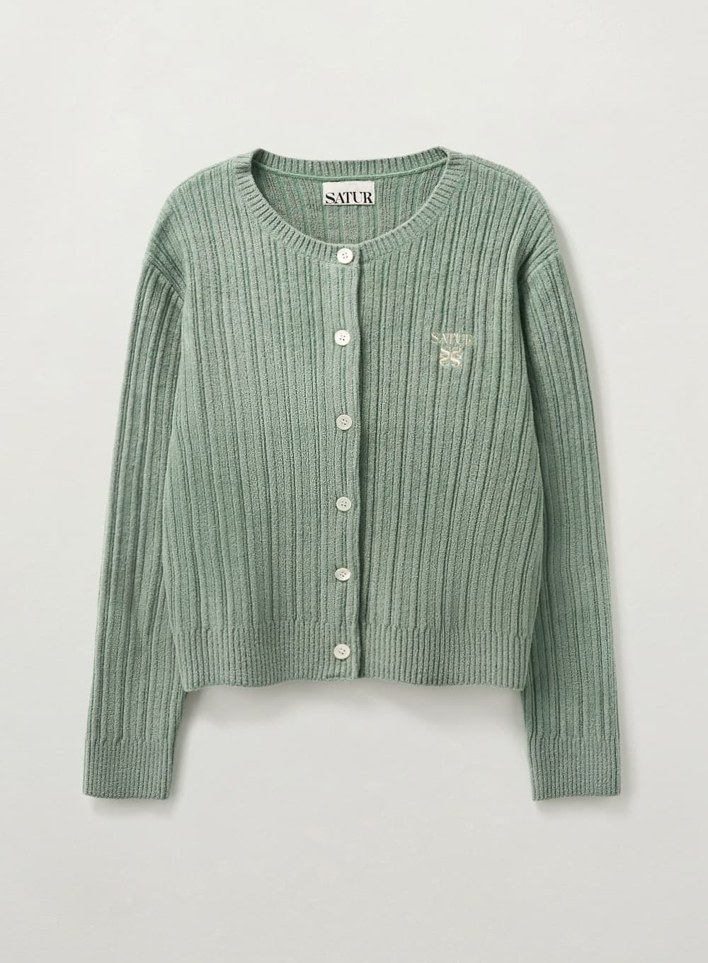 (W) Fleece Crew Neck Cardigan - Mint