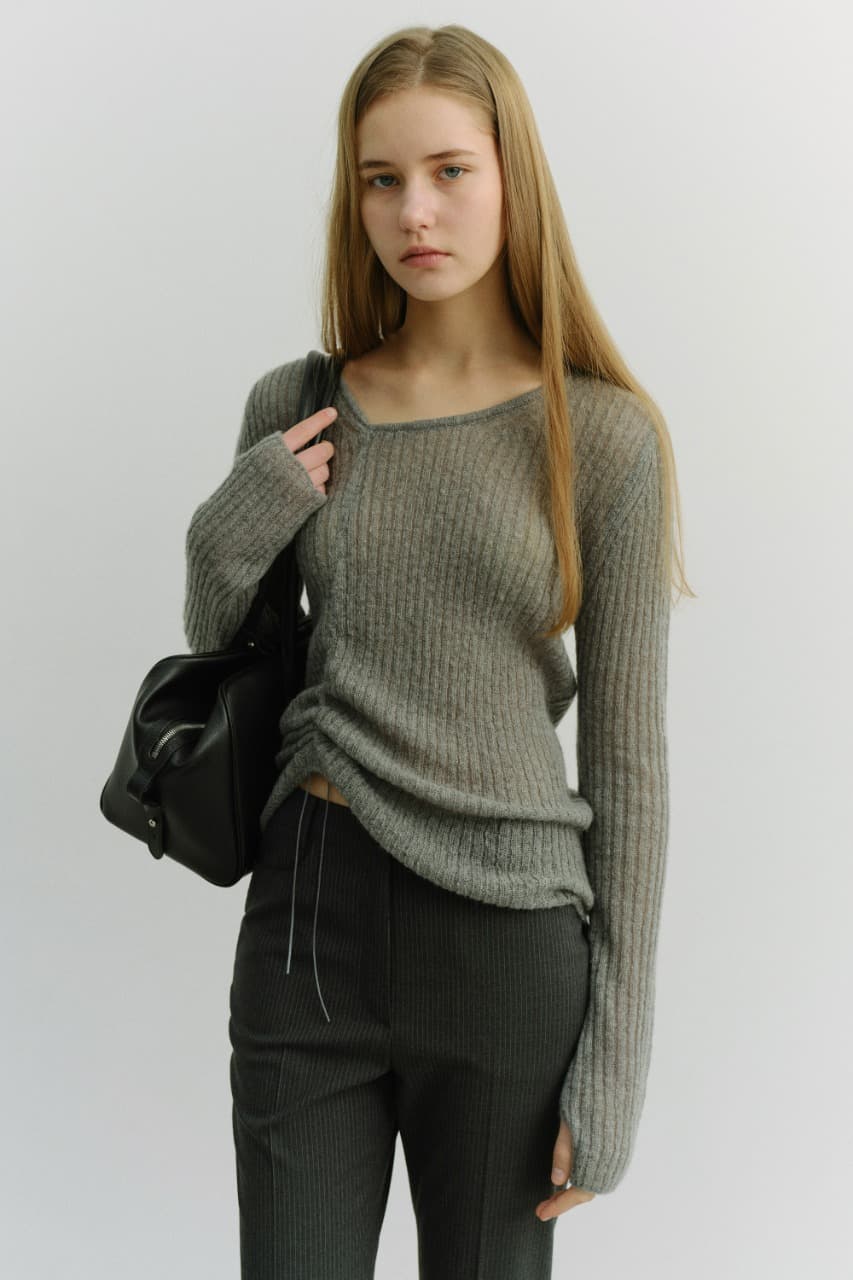 2-WAY SHIRRING KNIT TOP MELANGE GREY_UDSW6A204G2