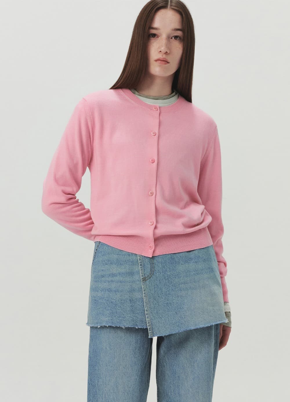 Classic Round Knit Cardigan - Bubble Pink