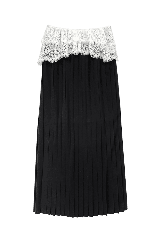 Lace Yoke Pleated Skirt (Black)