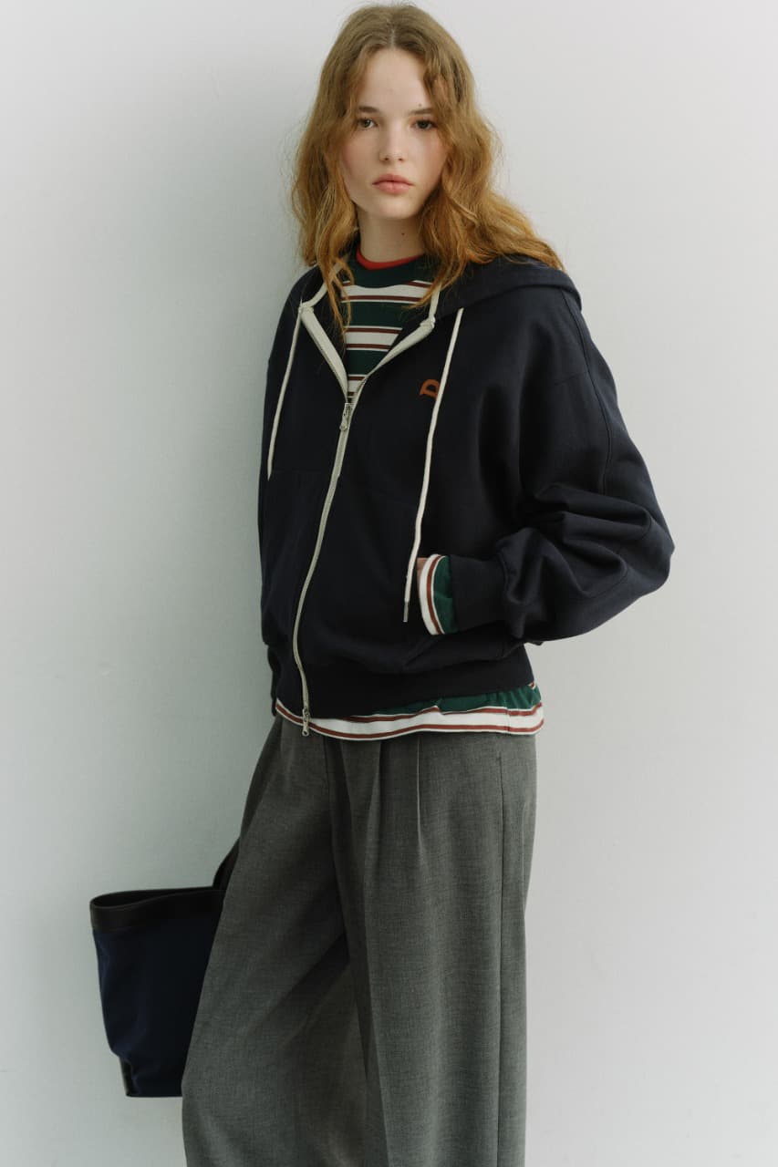 UNISEX LEATHER LOGO ZIP-UP HOODIE FRENCH NAVY_UDTS6A108N2