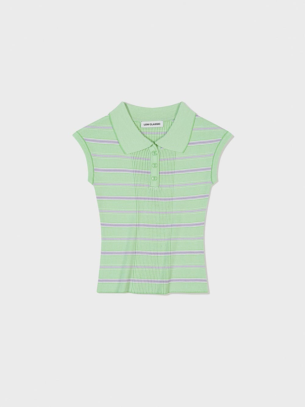 Stripe Pique Cap Sleeve Knit Top_Green