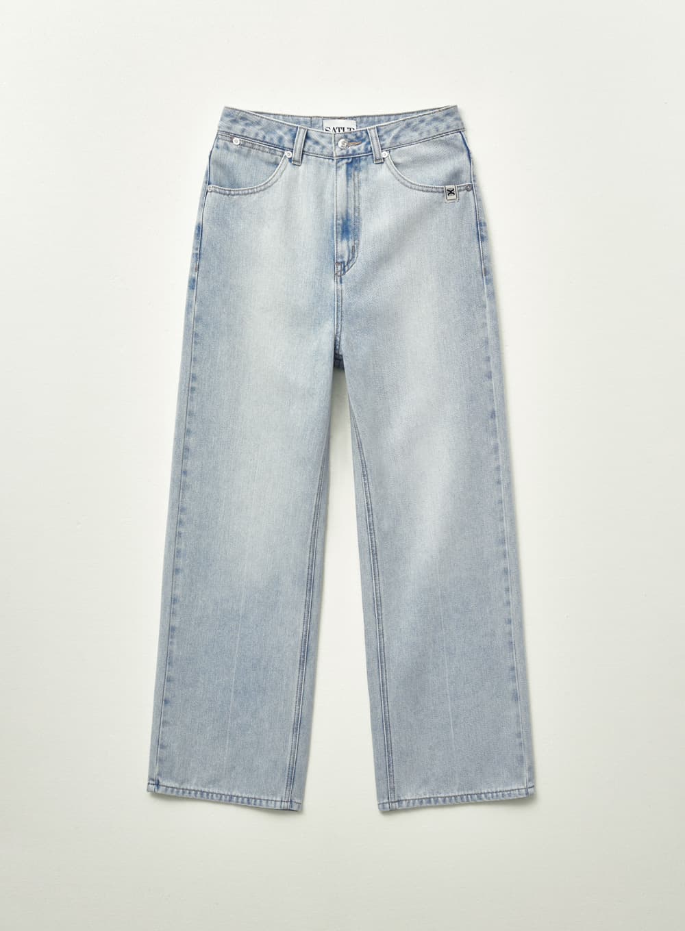 (W) Linen Relaxed Denim Pants - Light Blue