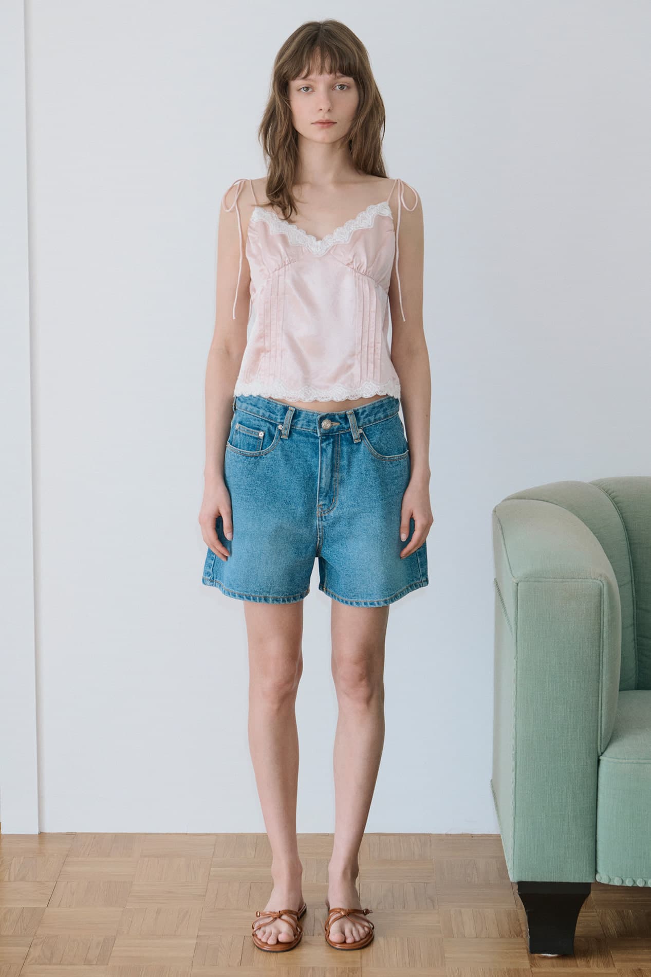 Satin Lace Sleeveless Blouse (Pink)