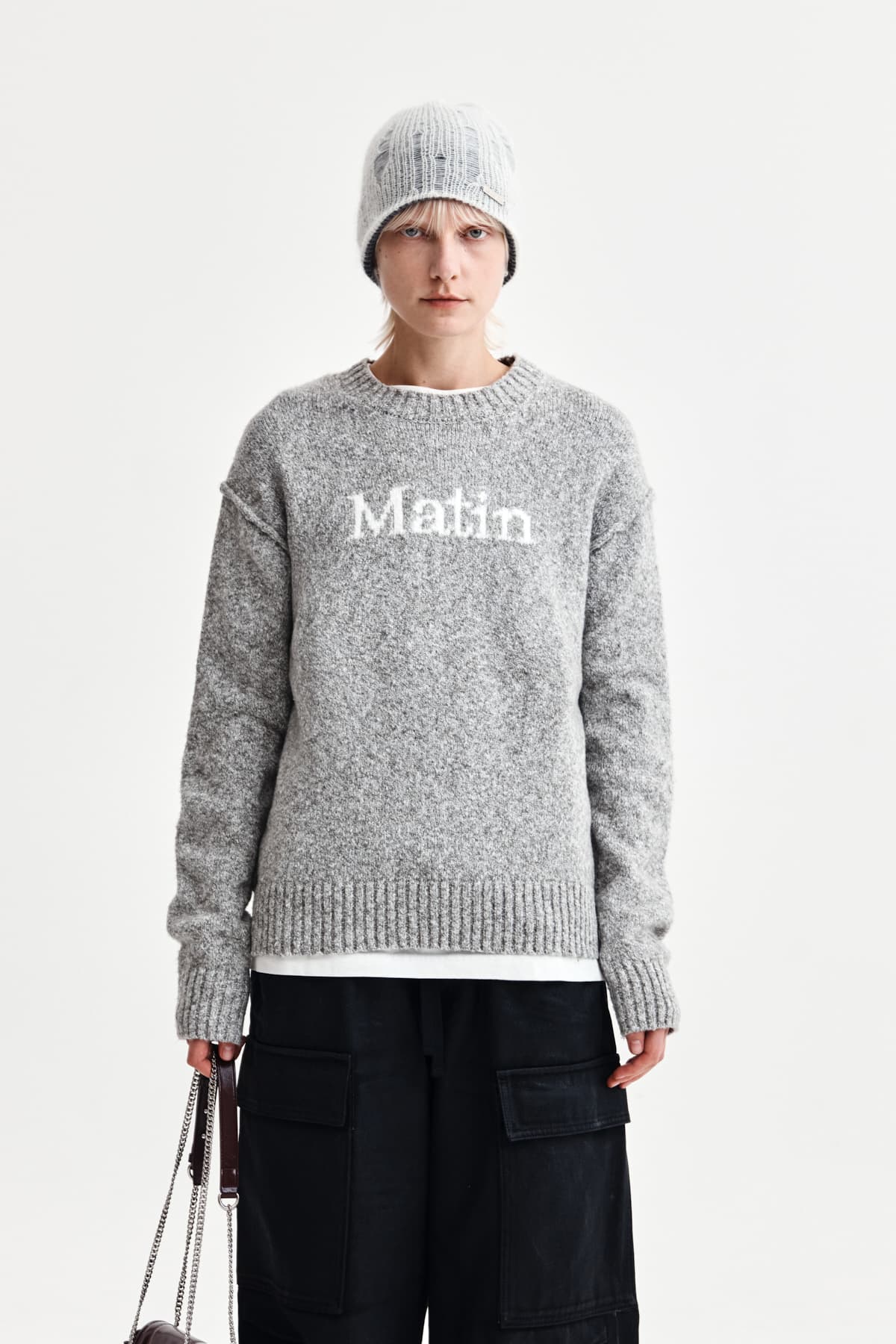 MATIN MIXED YARN KNIT PULLOVER IN GREY