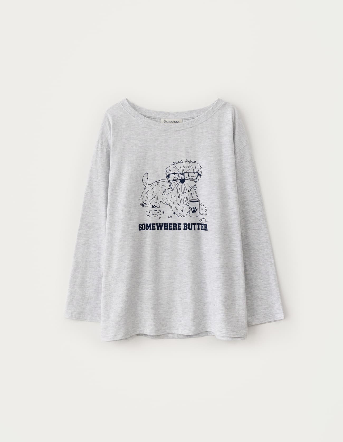 Glasses Puppy Long Top - White Melange