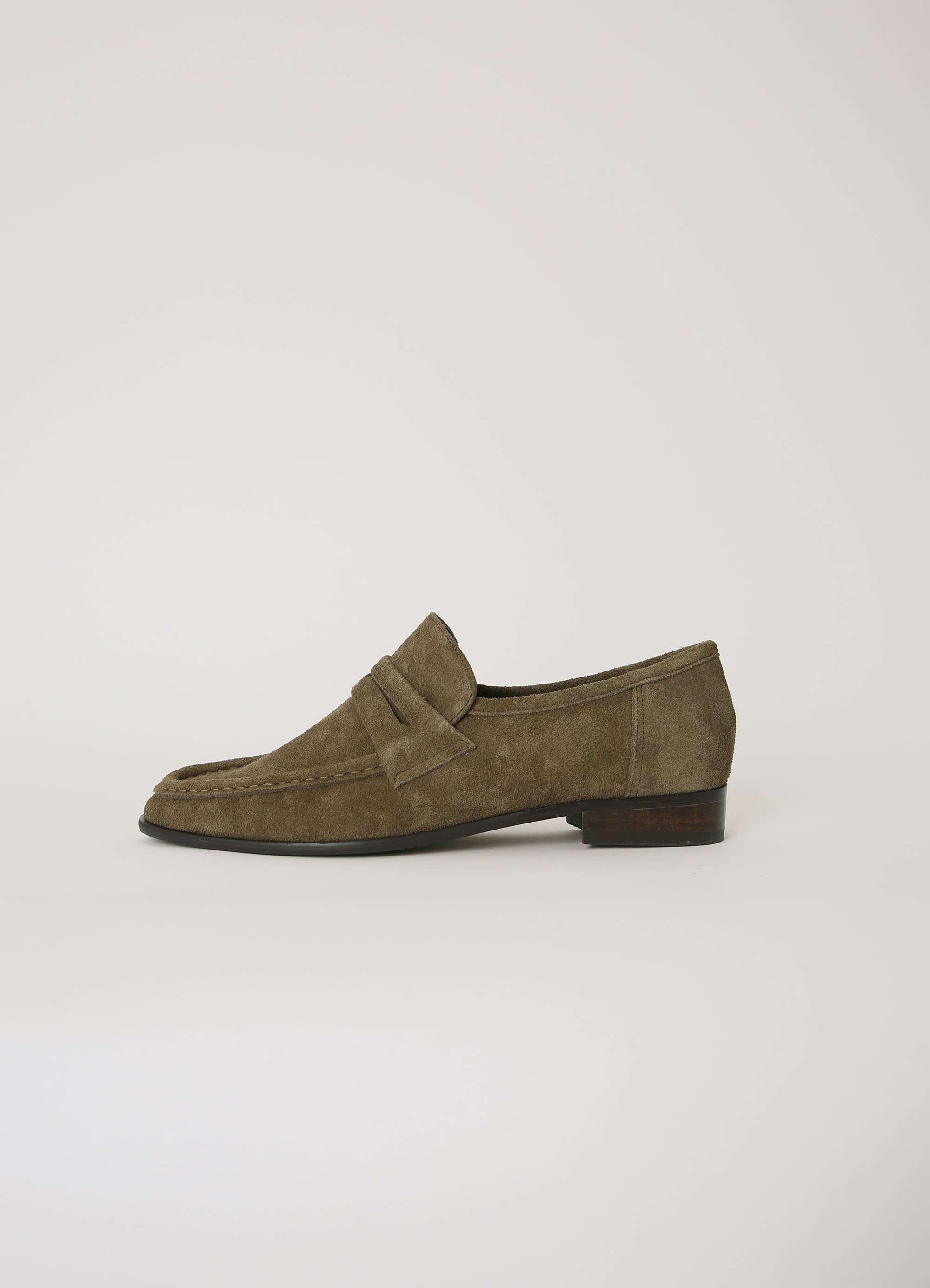 Suede Penny Loafer - Olive Khaki