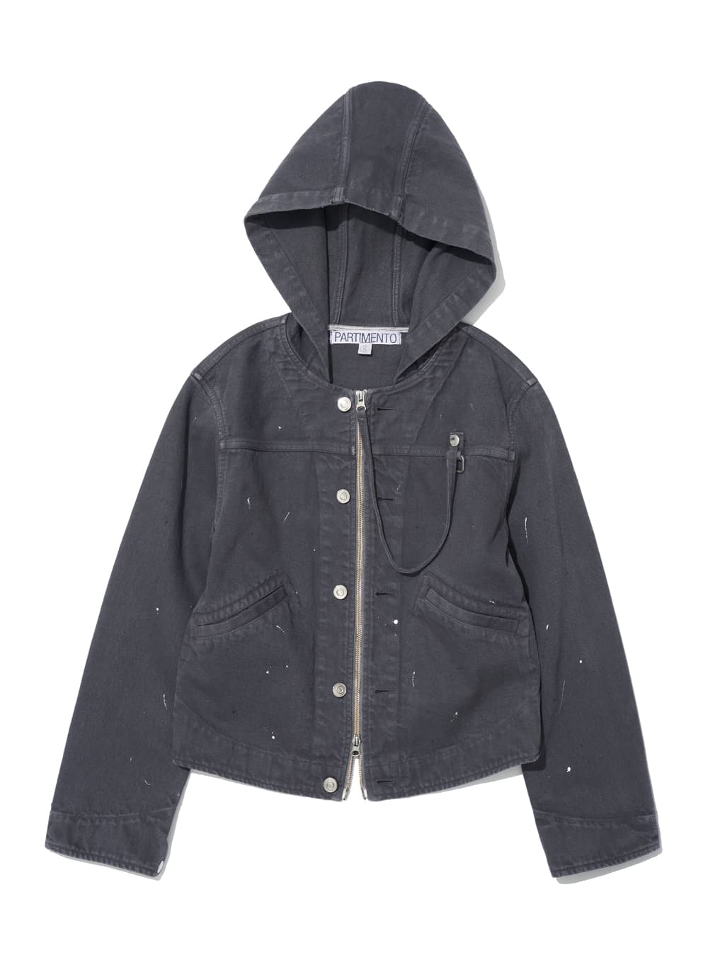 WASHED HOODED TRUCKER JACKET_CHARCOAL