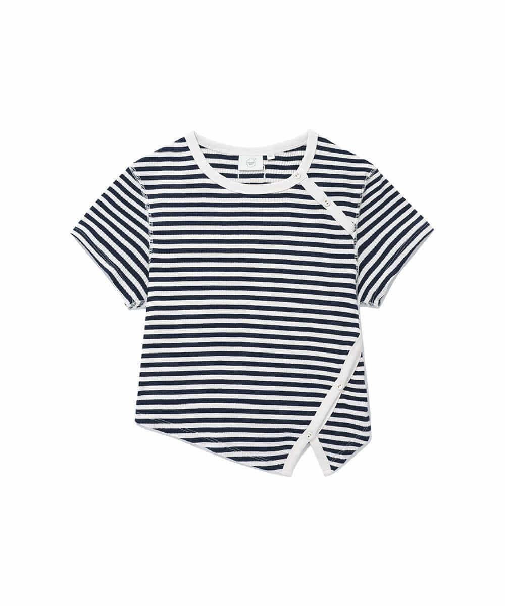 우먼 스트라이프 컷아웃 티셔츠 Navy