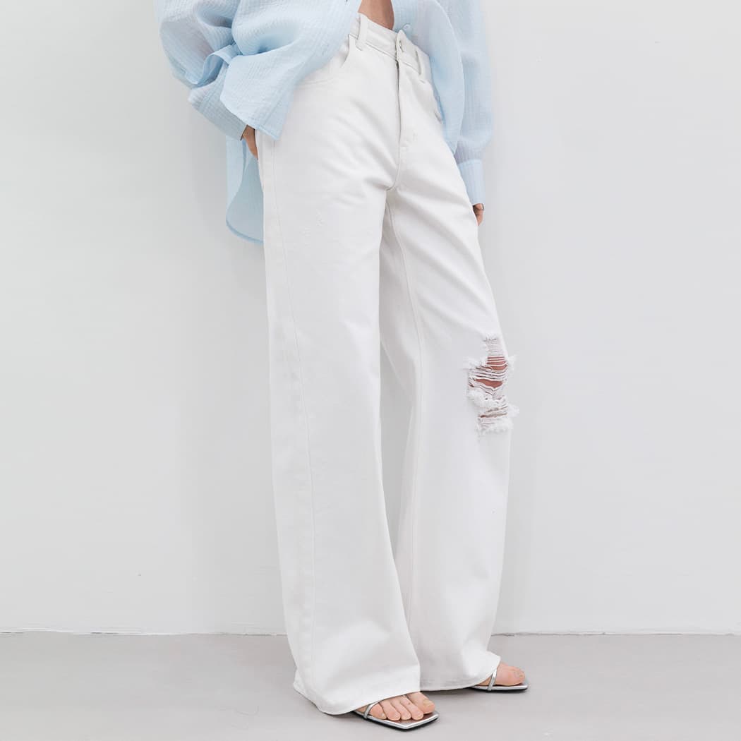 (PT-5777)DESTROYED WHITY WIDE DENIM
