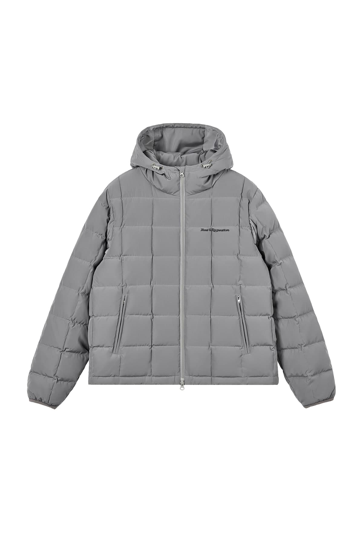 SQUARE QUILTED HOOD DOWN JACKET - GREY