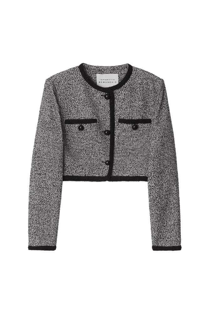 Romantic Braid Tweed Crop Jacket (Black)