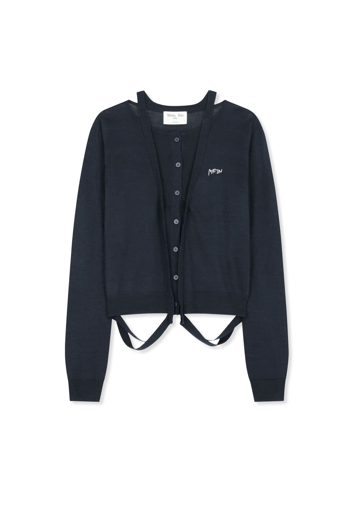 STRING DETAIL KNIT CARDIGAN IN DARK NAVY