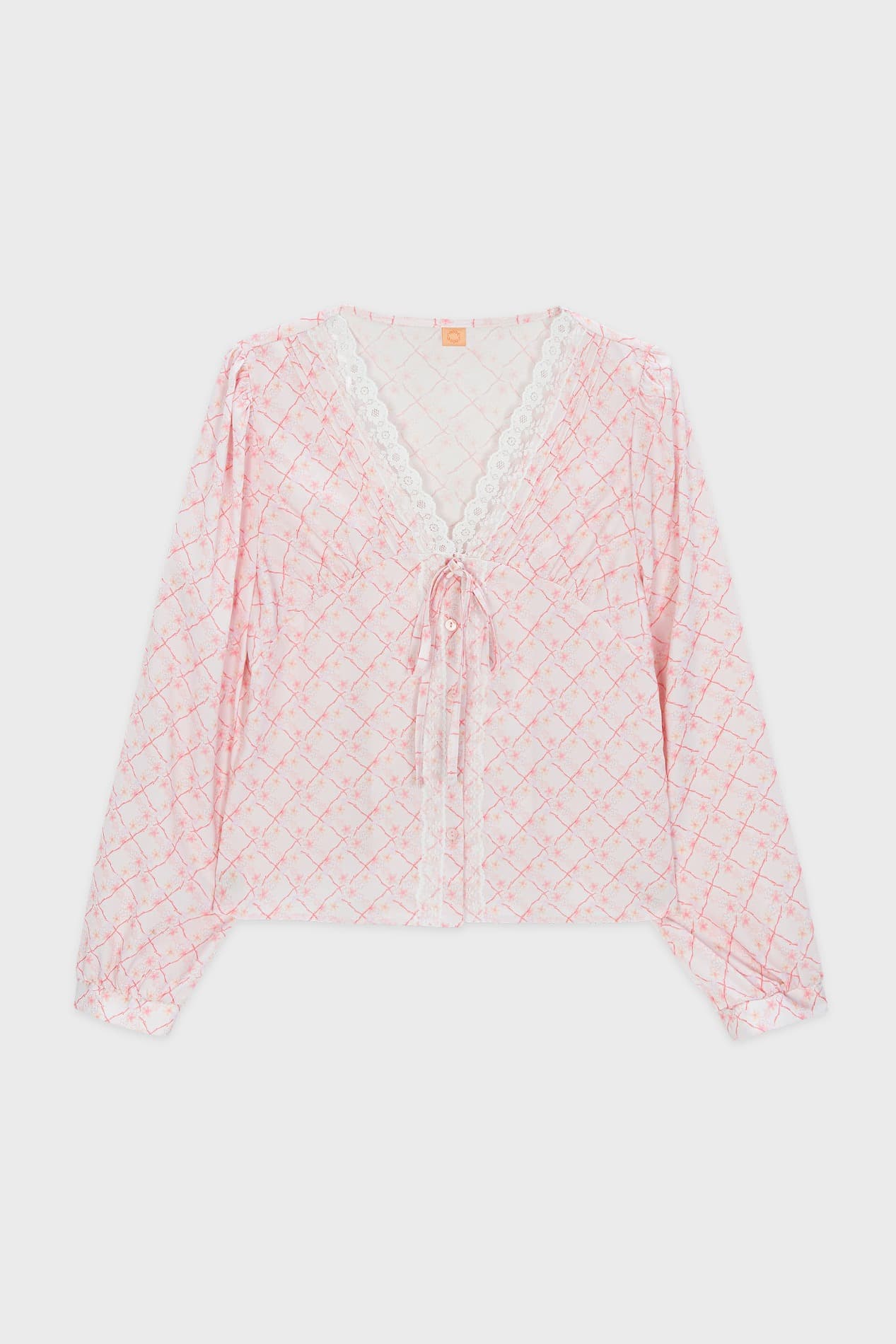 V-Neck Lace Blouse (Pink)