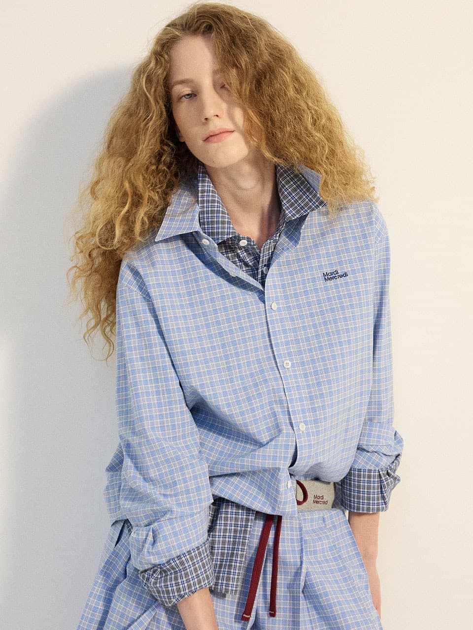 COTTON SHIRT CHECK LOGO_BLUE