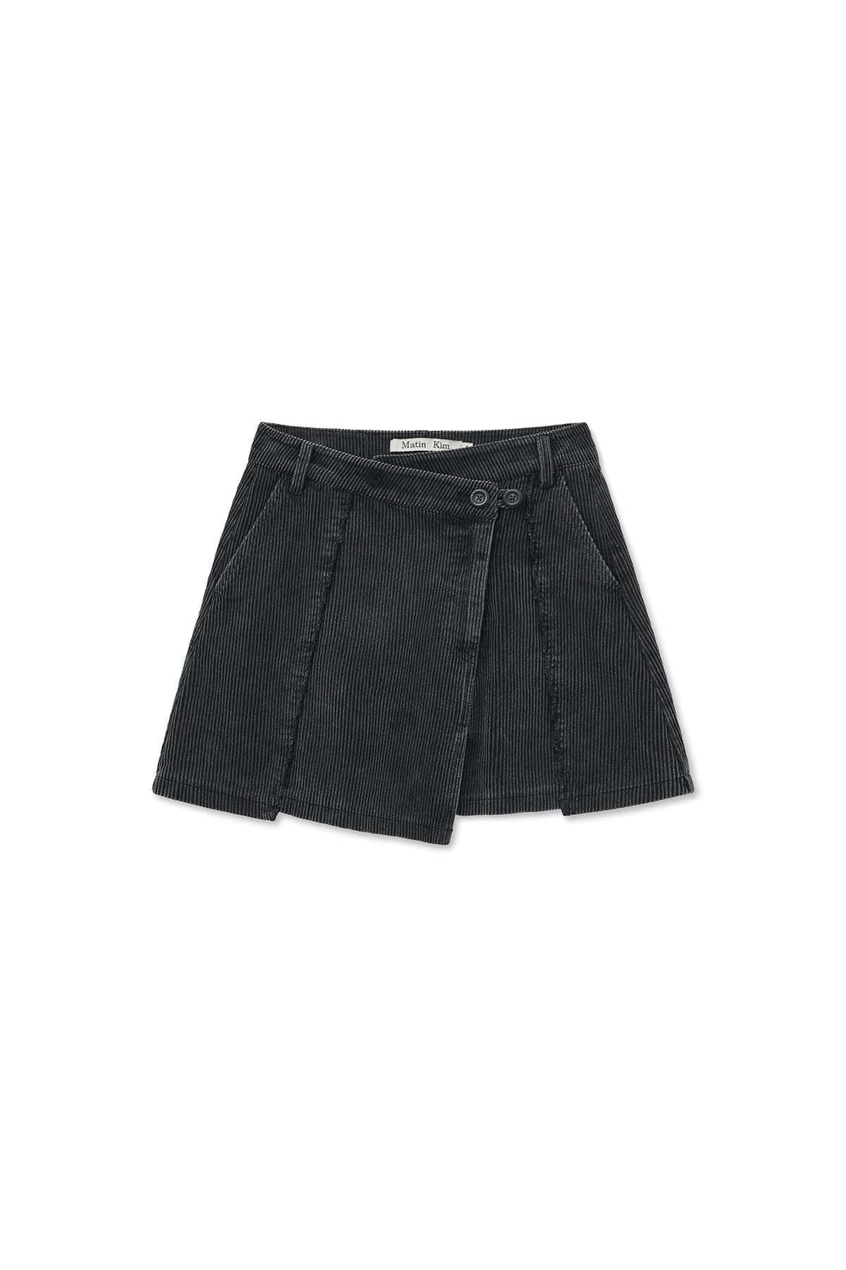 WASHED CORDUROY WRAP SKIRT IN BLACK