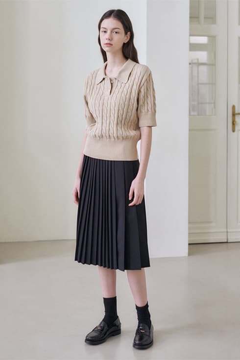 23SN pleats wrap skirt [BK]