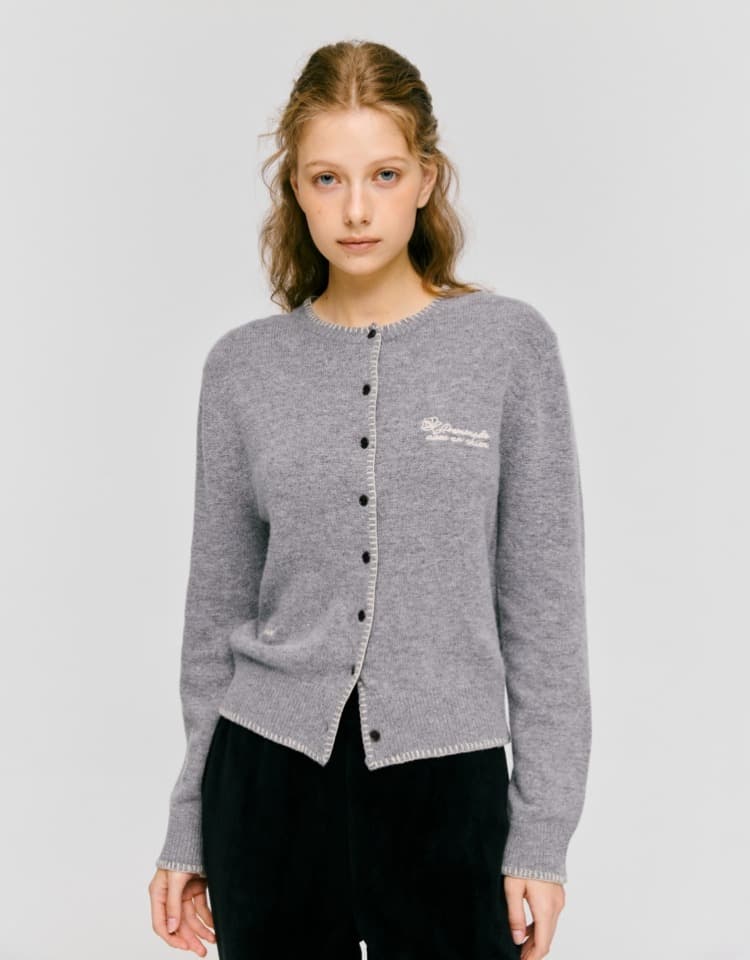 (10th) stitch point embroidery knit cardigan - grey