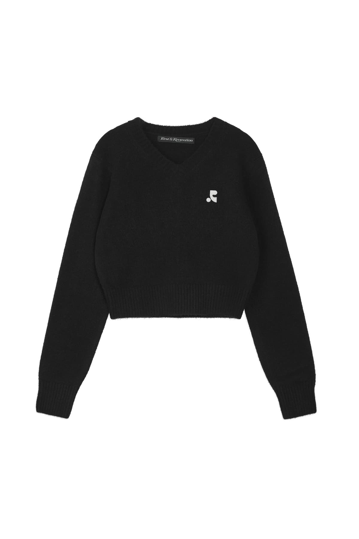 WOOL V-NECK CROPPED KNIT - BLACK