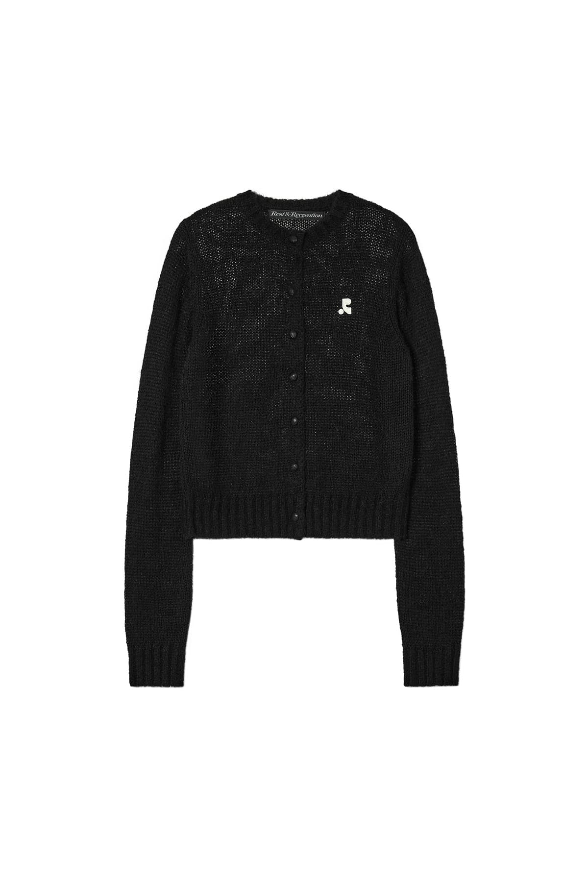 BUTTON HOLE KNIT CARDIGAN - BLACK