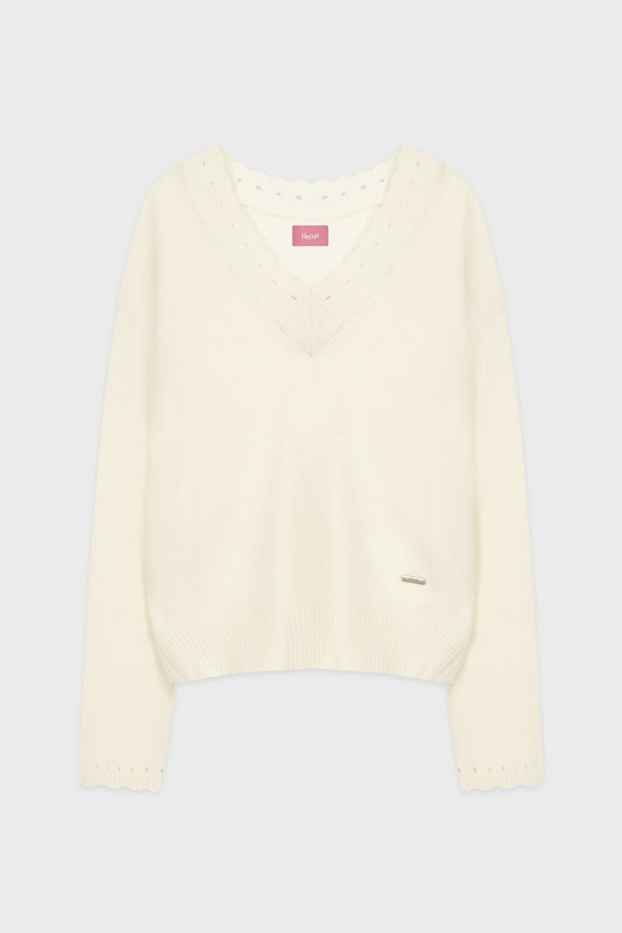 Scallop V-Neck Pullover Knit (Cream)
