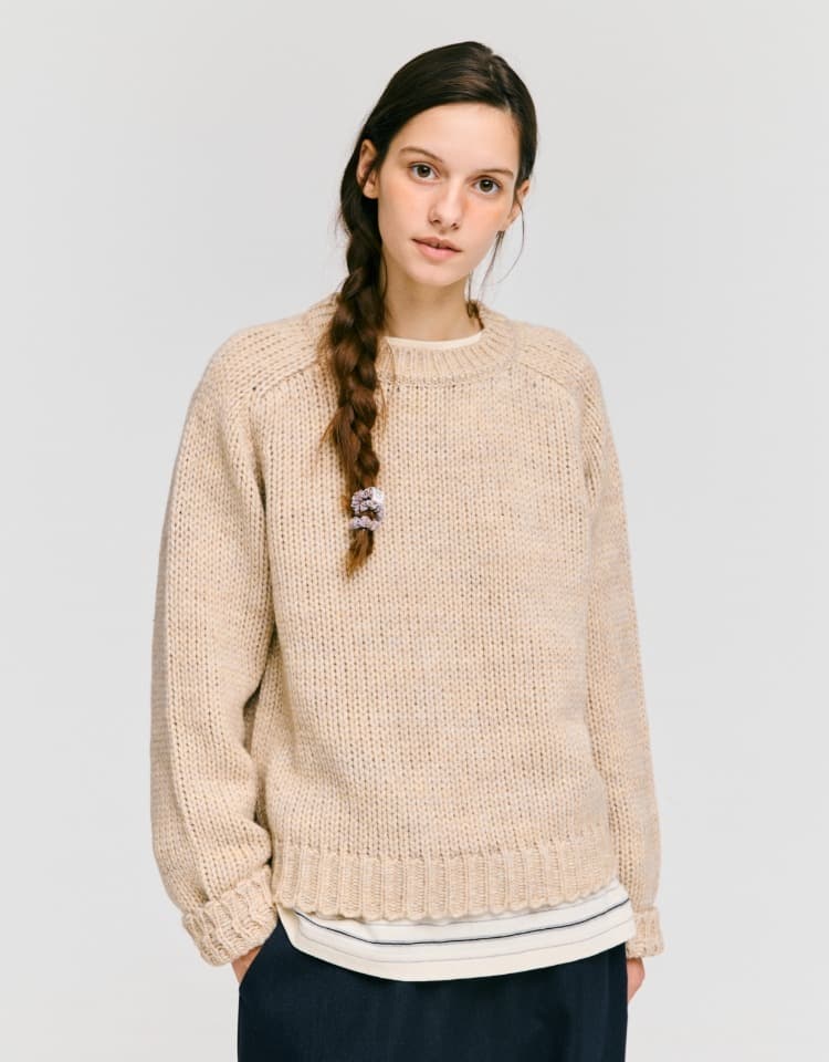 raglan round neck pullover - oatmeal