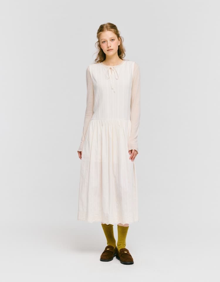 lace long one-piece - cream