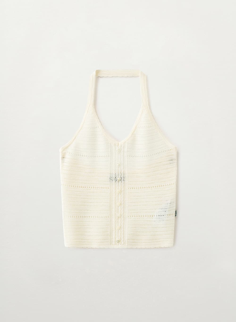 (W) Crochet Halter Neck Knit Bustier - Cream