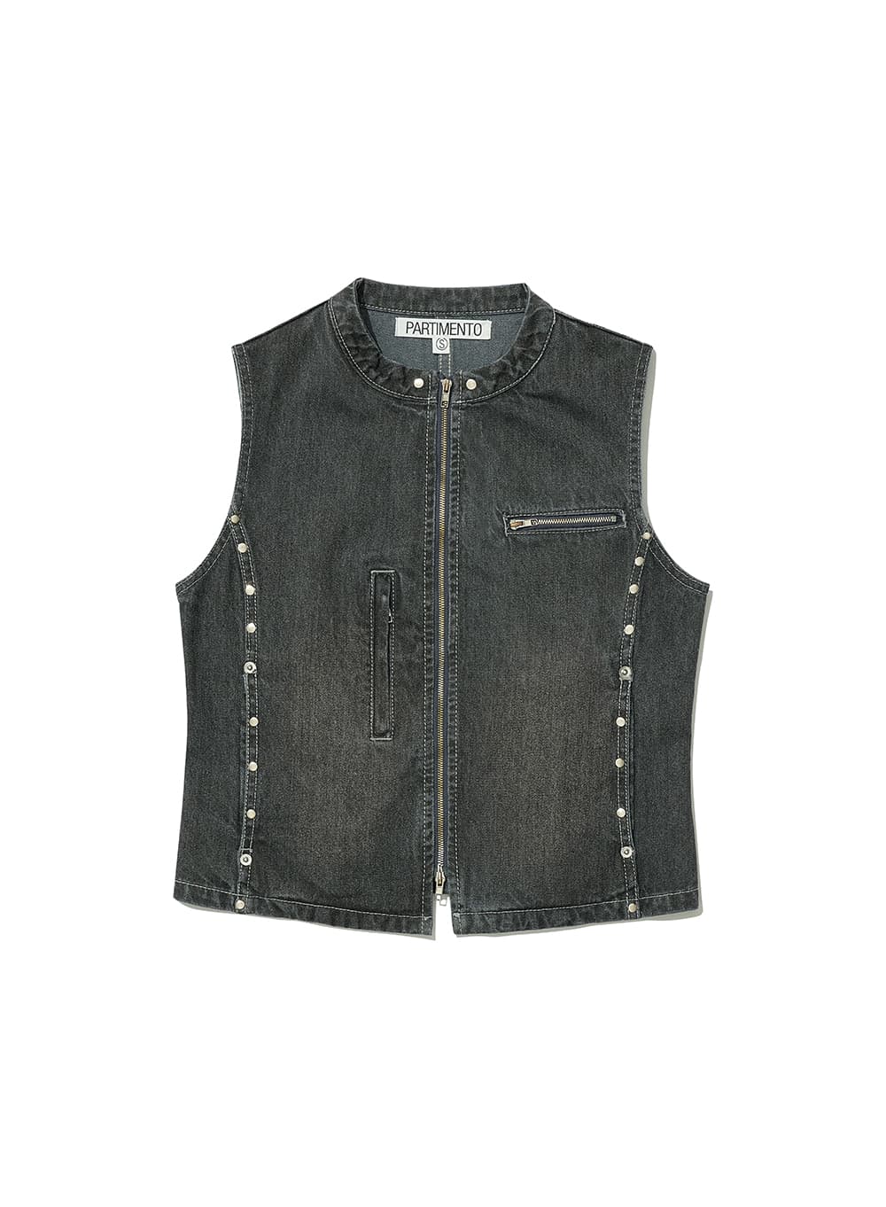 STUDED ZIP-UP DENIM JACKET_GREY