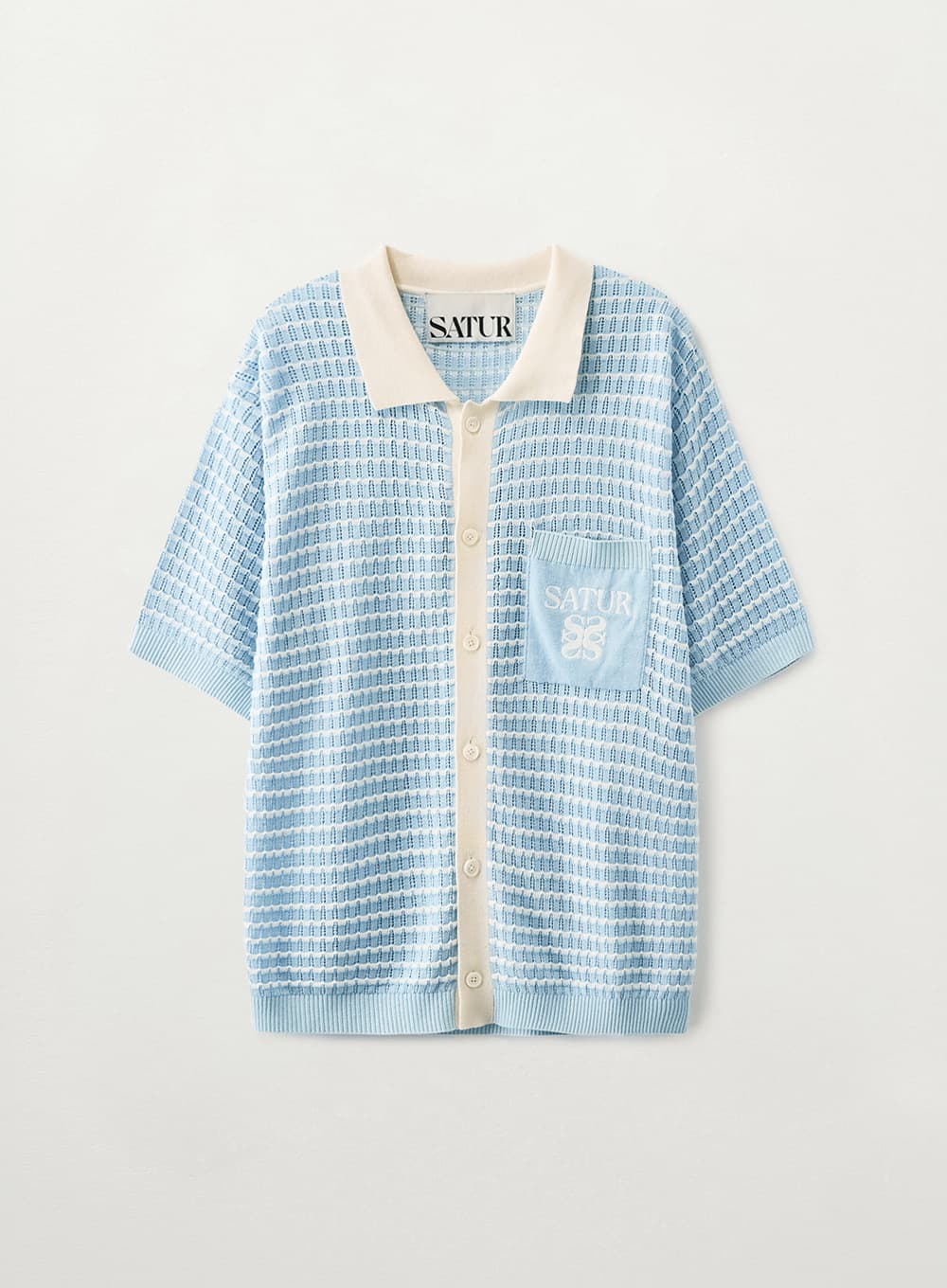 Skashi Collar Half Knit Cardigan - Sky Blue