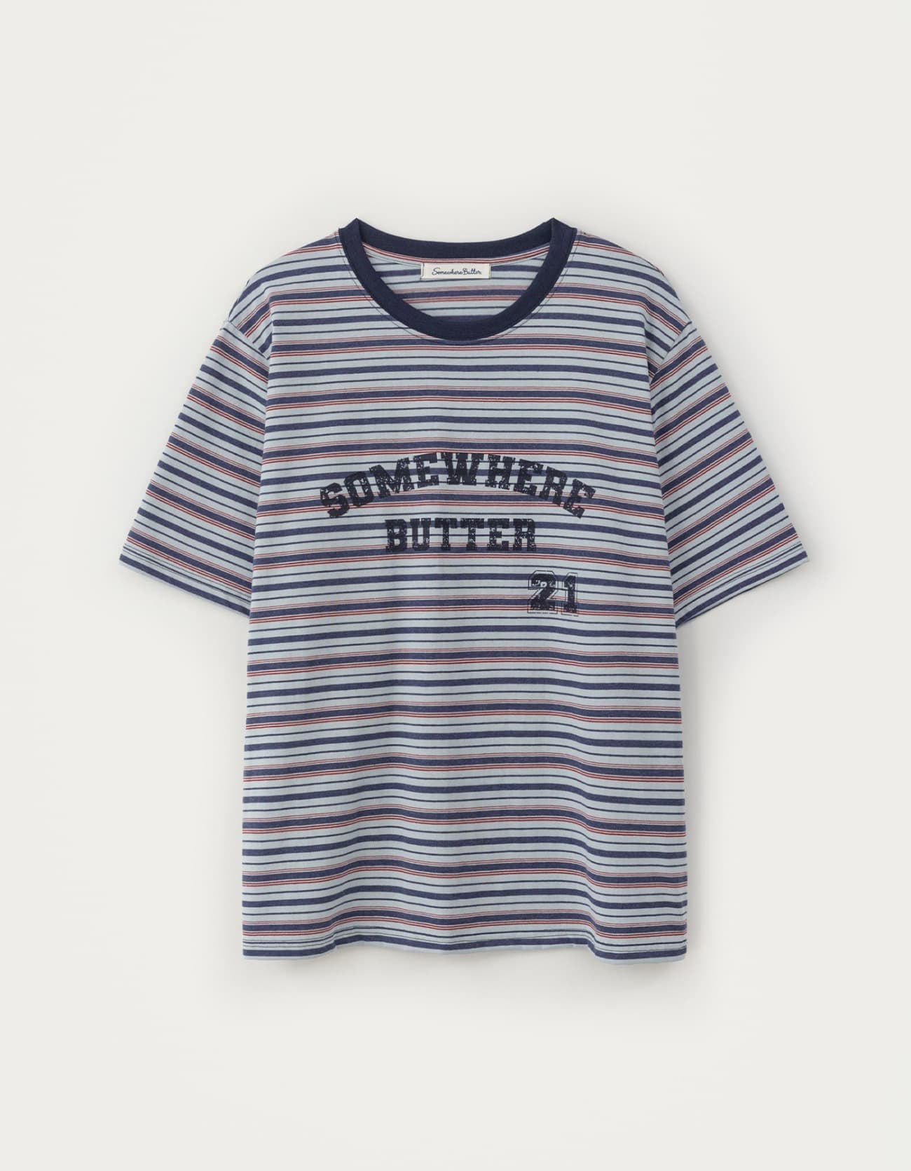 7.3 출고 Stripe 21 Square Logo Over-Fit Top - Light Blue