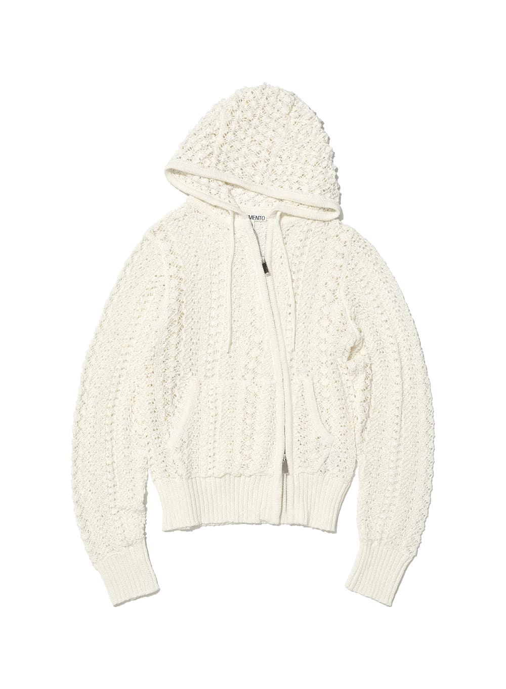 OPENWORK ASYMMETRIC ZIP-UP HOODIE KNIT_IVORY