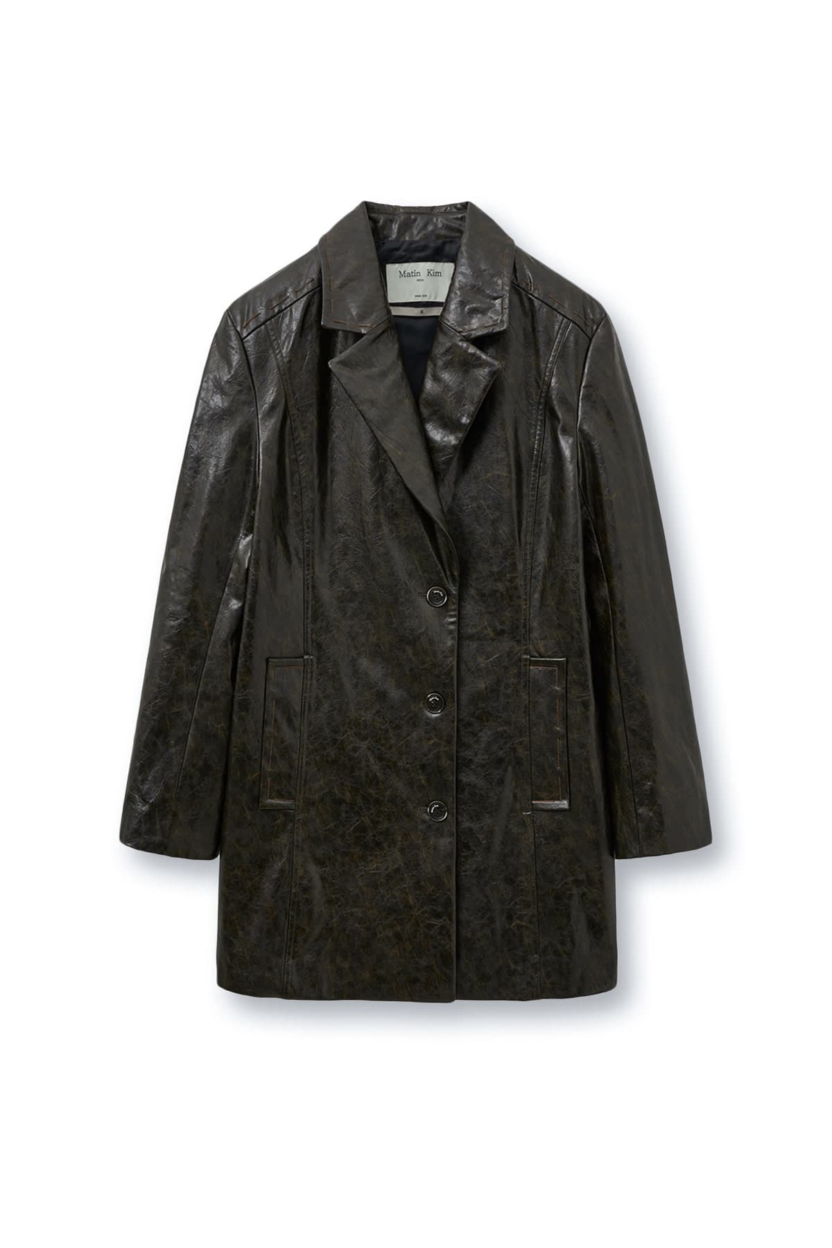 FAUX LEATHER HALF DOUBLE JACKET IN DARK BROWN