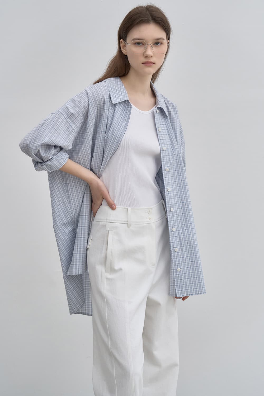 Boy-friend fit shirt Blue/CHK [N6SBL05]