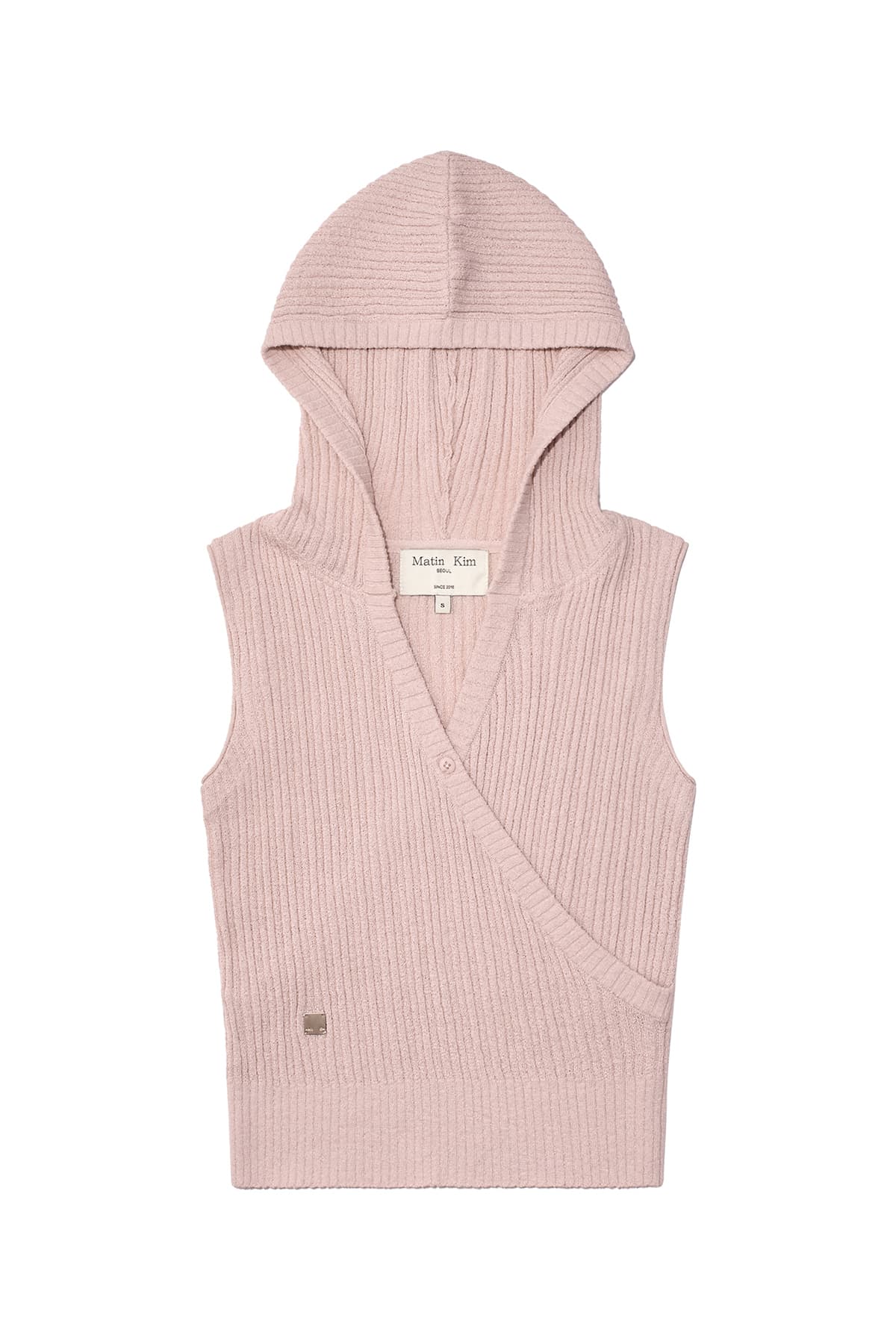 WRAP SLEEVELESS KNIT HOODY TOP IN LIGHT PINK