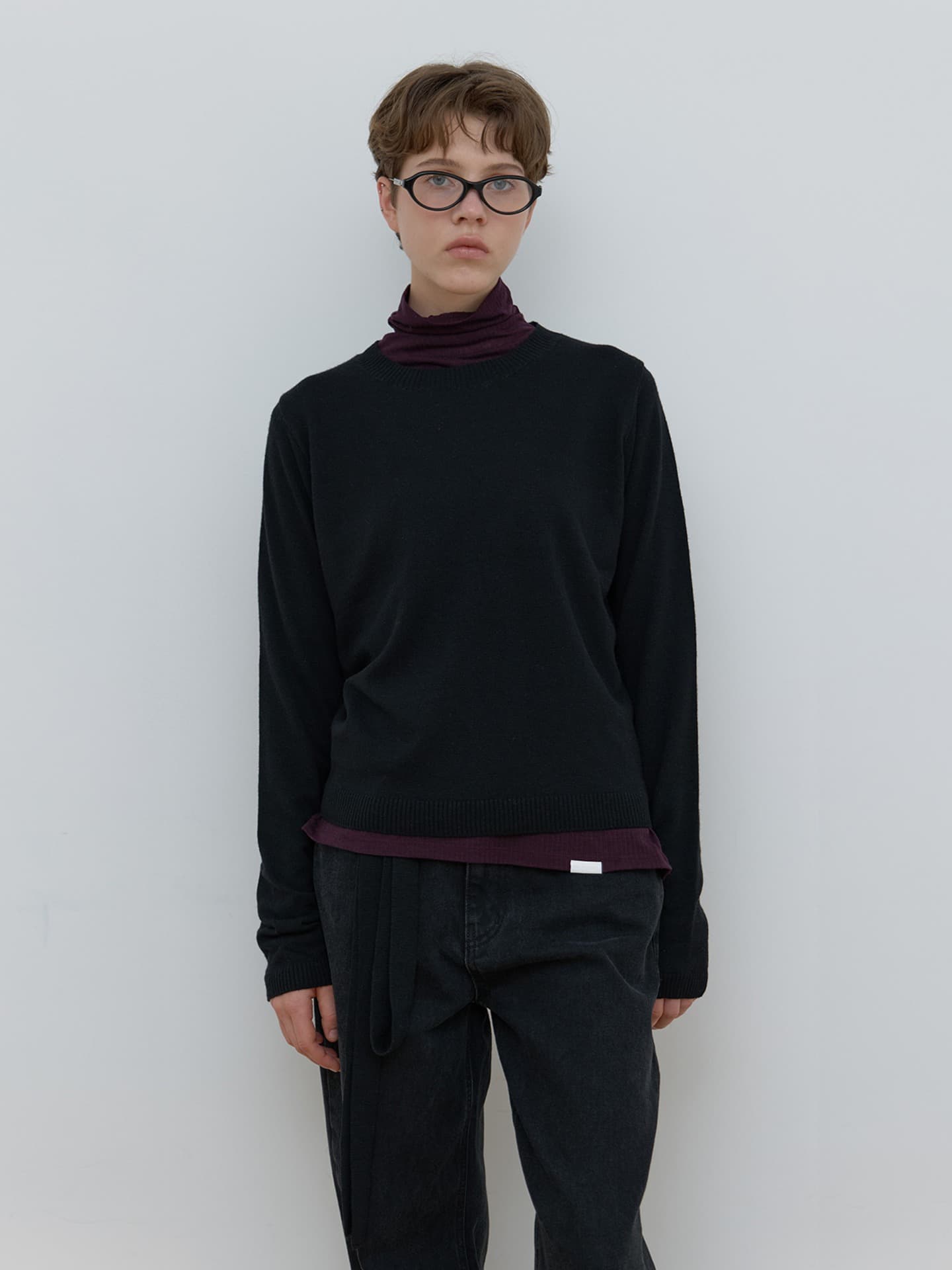 TIE SET U-NECK CASHMERE KNIT_BLACK